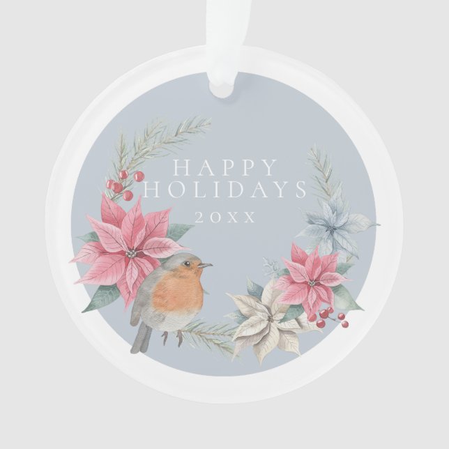 Christmas Personalised Robin And Holiday Wreath Ornament (Front)