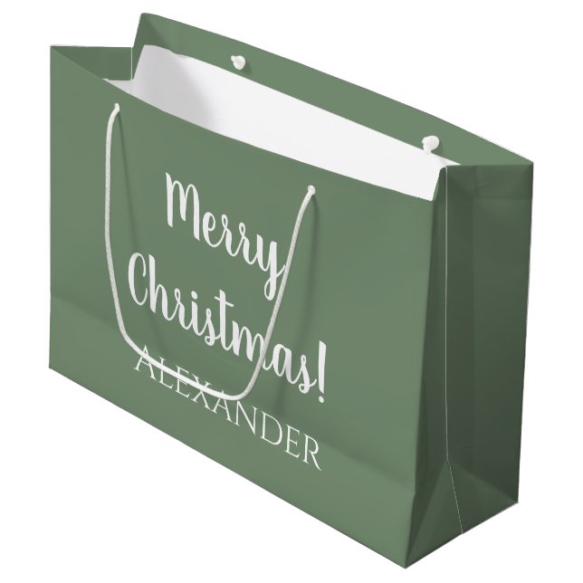 Christmas Personalised Sage Green Merry Christmas Large Gift Bag (Front Angled)