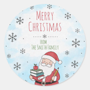 Christmas Personalised Santa Teacher Classic Round Sticker