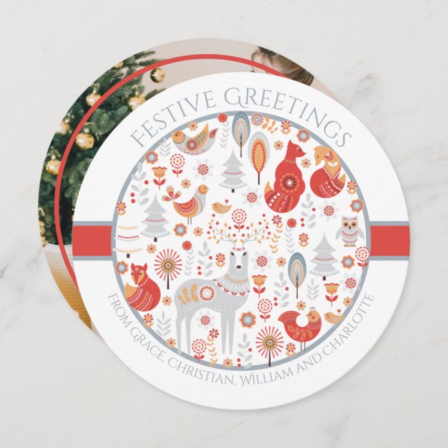 Christmas Personalised Scandinavian Nordic Forest Holiday Card (Front/Back)