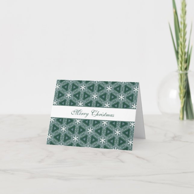 Christmas Personalised Snowflakes Pattern Green Holiday Card (Front)