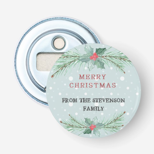 Christmas, Personalised, Spruce, mistletoe Bottle Opener (Front)