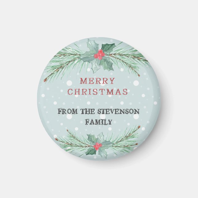 Christmas, Personalised, Spruce, mistletoe Magnet (Front)