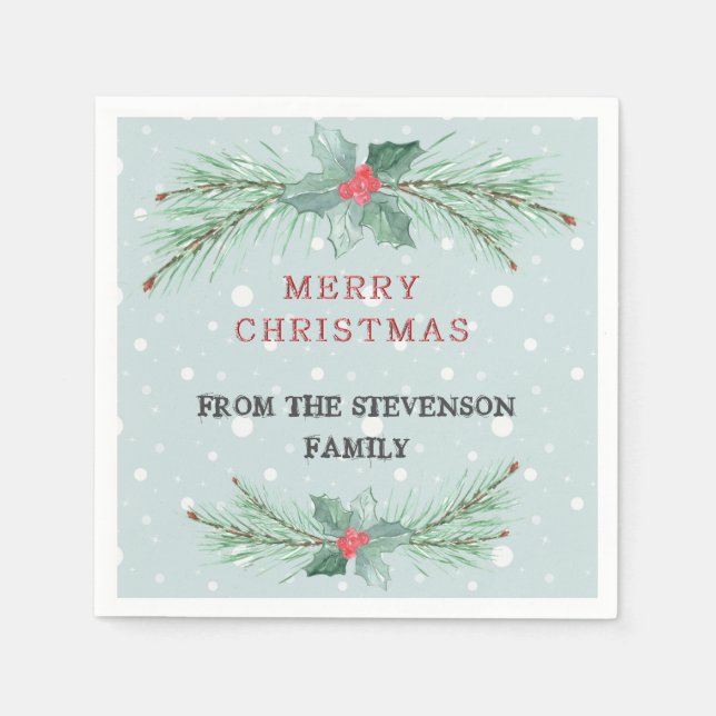 Christmas, Personalised, Spruce, mistletoe Napkin (Front)