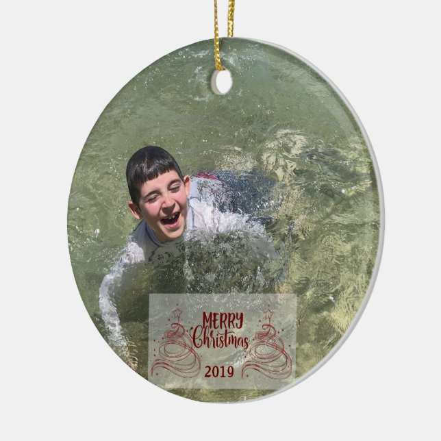 Christmas Personalised Typography Ceramic Tree Decoration (Left)