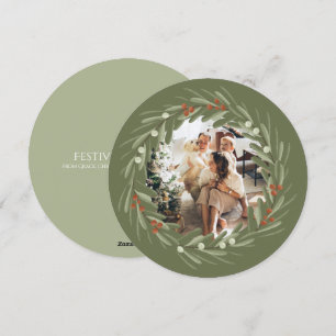 Christmas Personalised Wreath Photo Frame Round Holiday Card