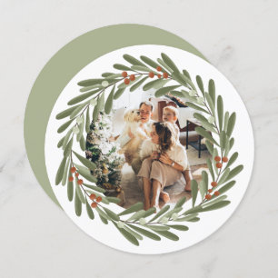 Christmas Personalised Wreath Photo Frame Round Holiday Card