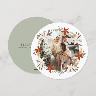 Christmas Personalised Wreath Photo Frame Round Holiday Card