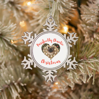 Christmas Personalized Cat Heart Photo Frame Snowflake Pewter Christmas Ornament