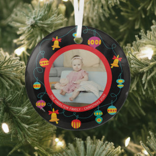 Christmas Personalized Fun Modern Wreath Photo Glass Tree Decoration