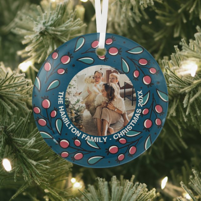 Christmas Personalized Wreath Photo Frame Glass Tree Decoration (Insitu)