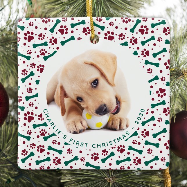 Christmas Pet 2 Dog Photo Paw Prints Personalised  Ceramic Ornament (Creator Uploaded)
