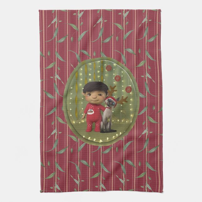 Christmas Pet Friend Tea Towel (Vertical)