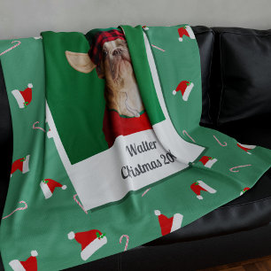 Christmas Pet Photo Green Holiday Fleece Blanket
