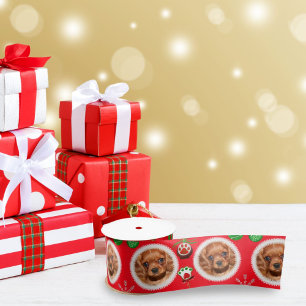 Christmas Pet Photo Pattern Treats Toys  Satin Ribbon