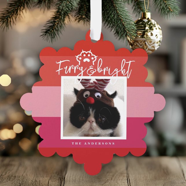 Christmas Pet Photo Red Stripes Holiday Tree Decoration Card (Creator Uploaded)