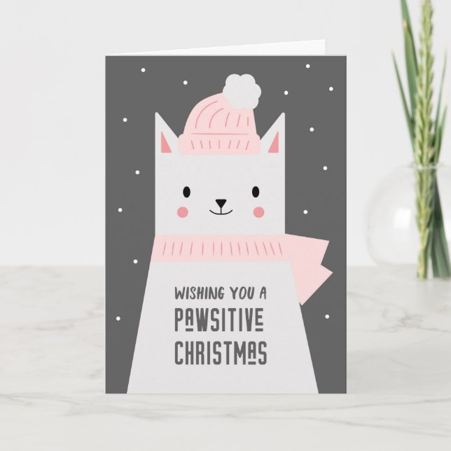 Christmas Pet Pun, Cute Cat Holiday Card (Front)