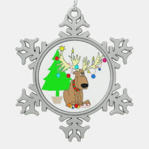 Christmas Peweter Snowflake Ornament/Reindeer Snowflake Pewter Christmas Ornament