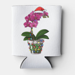 Christmas Phalaenopsis Moth Orchid Holiday Lights Can Cooler
