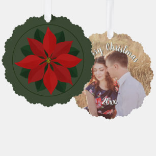 Christmas Photo and Poinsettia Tree Decoration Card