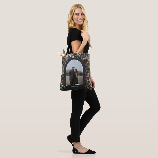 Christmas photo arch watercolor botanical floral  tote bag (On Model)