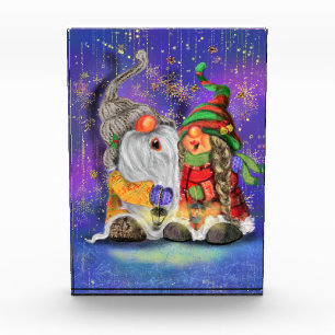 Christmas Photo Block Couple Gnomes Singing
