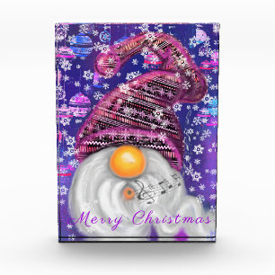 Christmas Photo Block Gnome In Purple Hat Singing