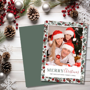 Christmas Photo Botanical Floral Holiday Card