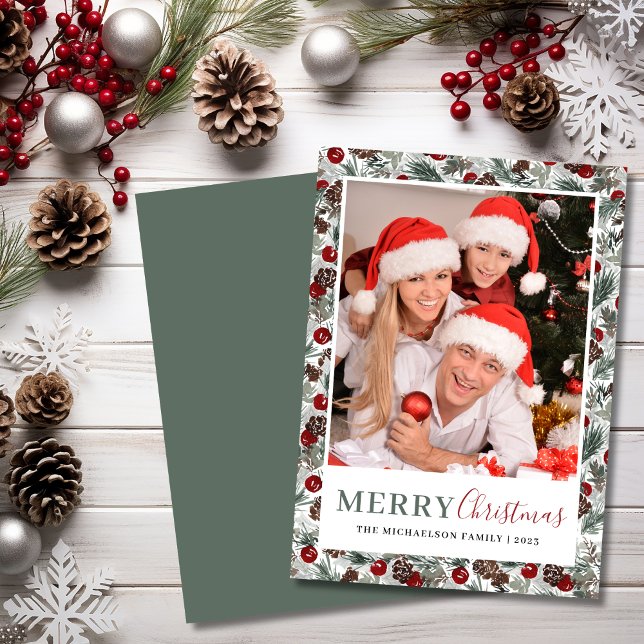 Christmas Photo Botanical Floral Holiday Card (Christmas Photo Botanical Floral Holiday Card)