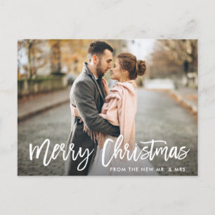 Christmas Photo Brush Script New Mr. and Mrs. Postcard