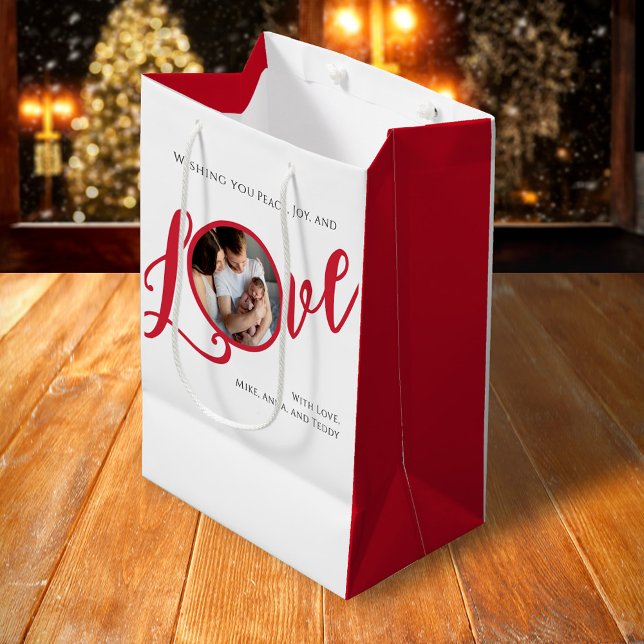 Christmas Photo Calligraphy Script  Medium Gift Bag (Love Calligraphy script photo custom gift bag)