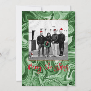 Christmas Photo Card Family Name Marbled Festive