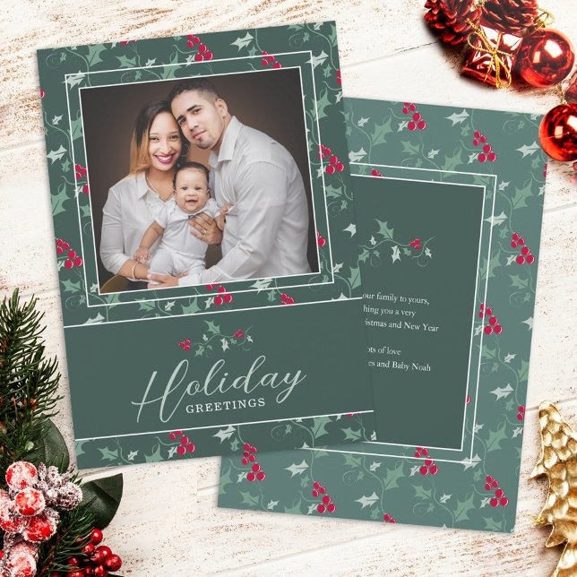 Christmas photo card green red berries Christmas (Creator Uploaded)
