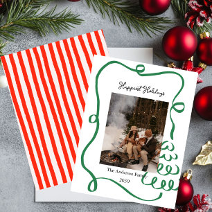 Christmas Photo Card hand drawn Red Bow Holiday