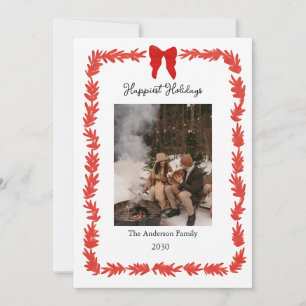 Christmas Photo Card hand drawn Red Bow Holiday 
