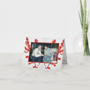 Christmas photo card, holly red berry holiday card