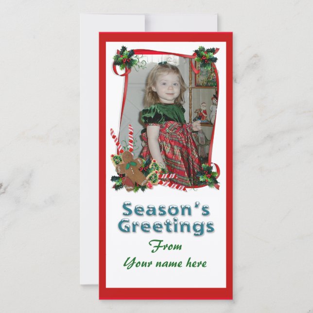 Christmas photo card ribbons and candy (Front)