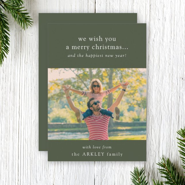 Christmas Photo Card | Vertical Green Holiday Card (Share warm wishes with an elegant Merry Christmas photo card by Guava)