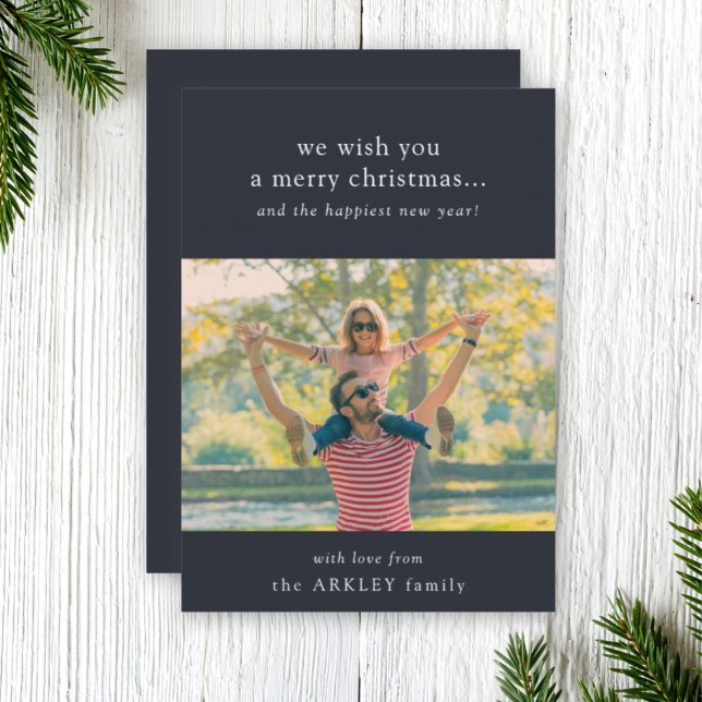 Christmas Photo Card | Vertical Navy Holiday Card (Share warm wishes with an elegant Merry Christmas photo card by Guava)