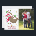 Christmas photo card with funny Sloth Santa Hat<br><div class="desc">Funny personalized holidays photo cards,  featuring a cute sloth with Santa hat.
Just add your own photo and adjust the text. Merry Christmas and Happy Holidays! Photography © Storytree Studios,  Stanford,  CA</div>