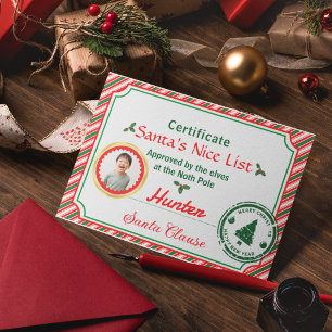 Christmas Photo Certificate Santa Nice List Card