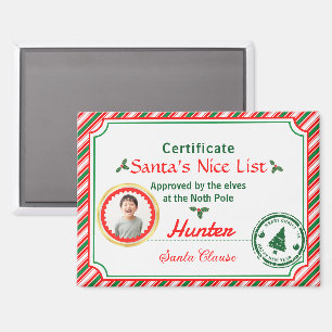 Christmas Photo Certificate Santa Nice List  Magnet