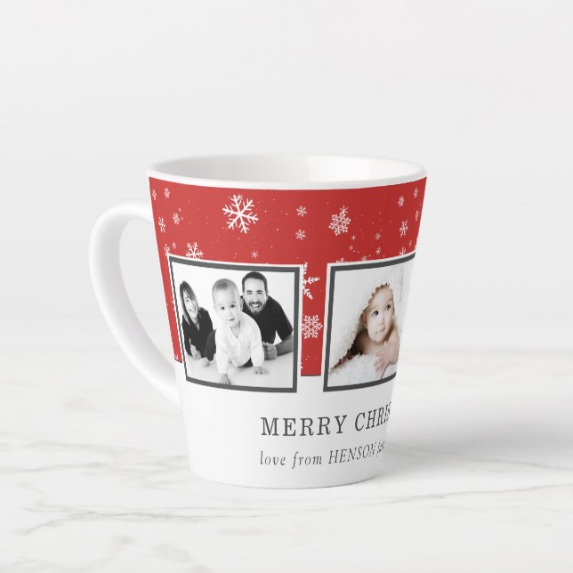 Christmas Photo Collage Custom Family Red Holiday Latte Mug (Left Angle)
