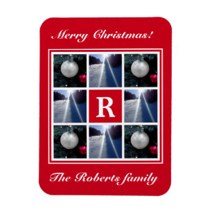 Christmas photo collage Custom Holiday monogram Magnet