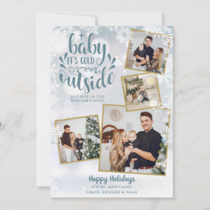 Christmas Photo Collage Cute Baby Its Cold Outside Holiday Card