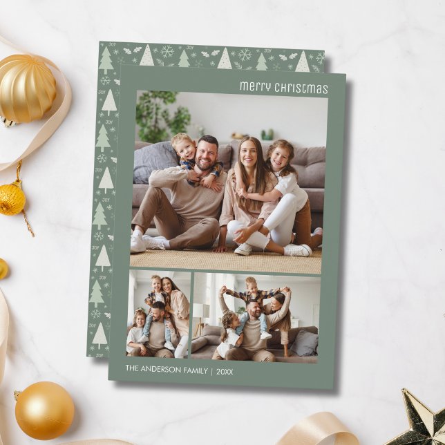 Christmas Photo Collage Family Sage Green Holiday Card (Christmas Photo Collage Family Sage Green Holiday Card)