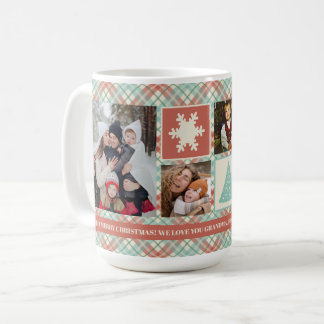 Christmas Photo Collage Mint Plaid Custom Mug
