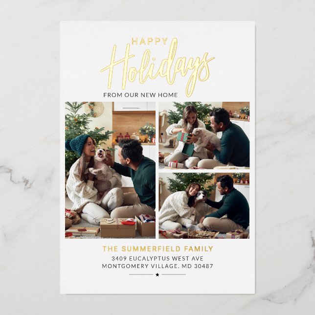 Christmas Photo Collage Pet Script Moving Gold (Front)