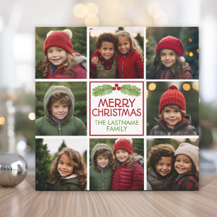 Christmas Photo Collage with Rustic Pine Holiday Card