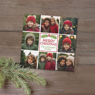 Christmas Photo Collage with Rustic Pine Holiday Card